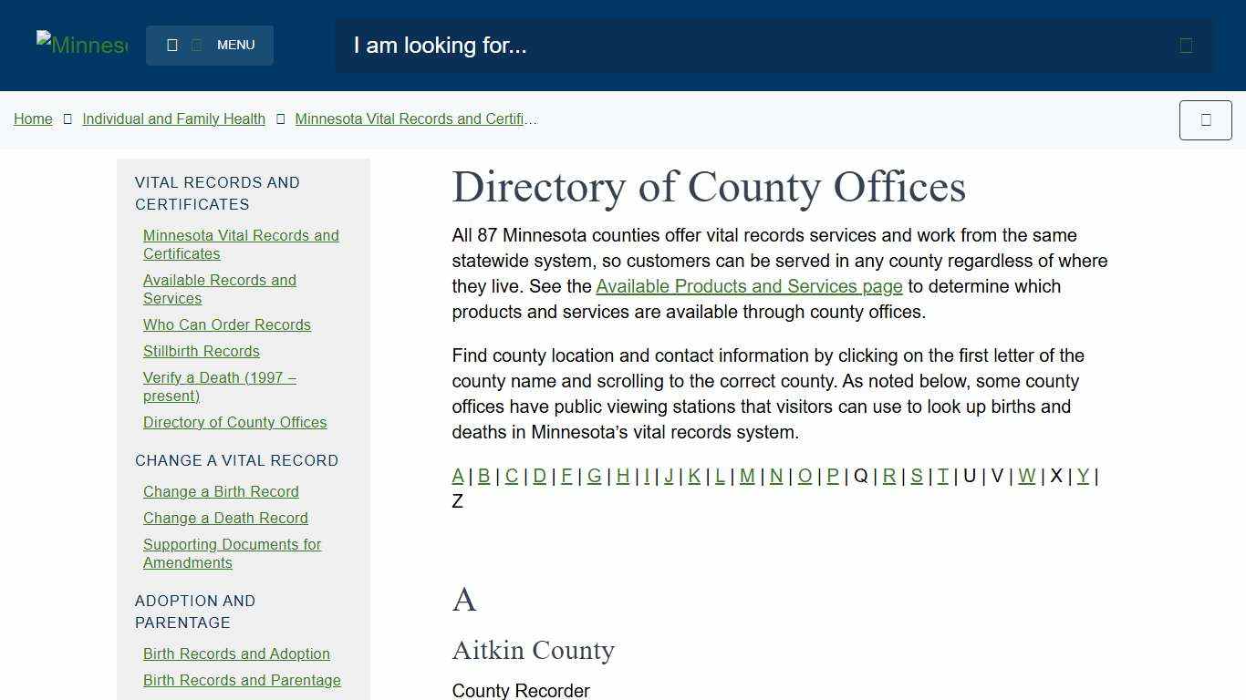 Directory of County Offices - MN Dept. of Health