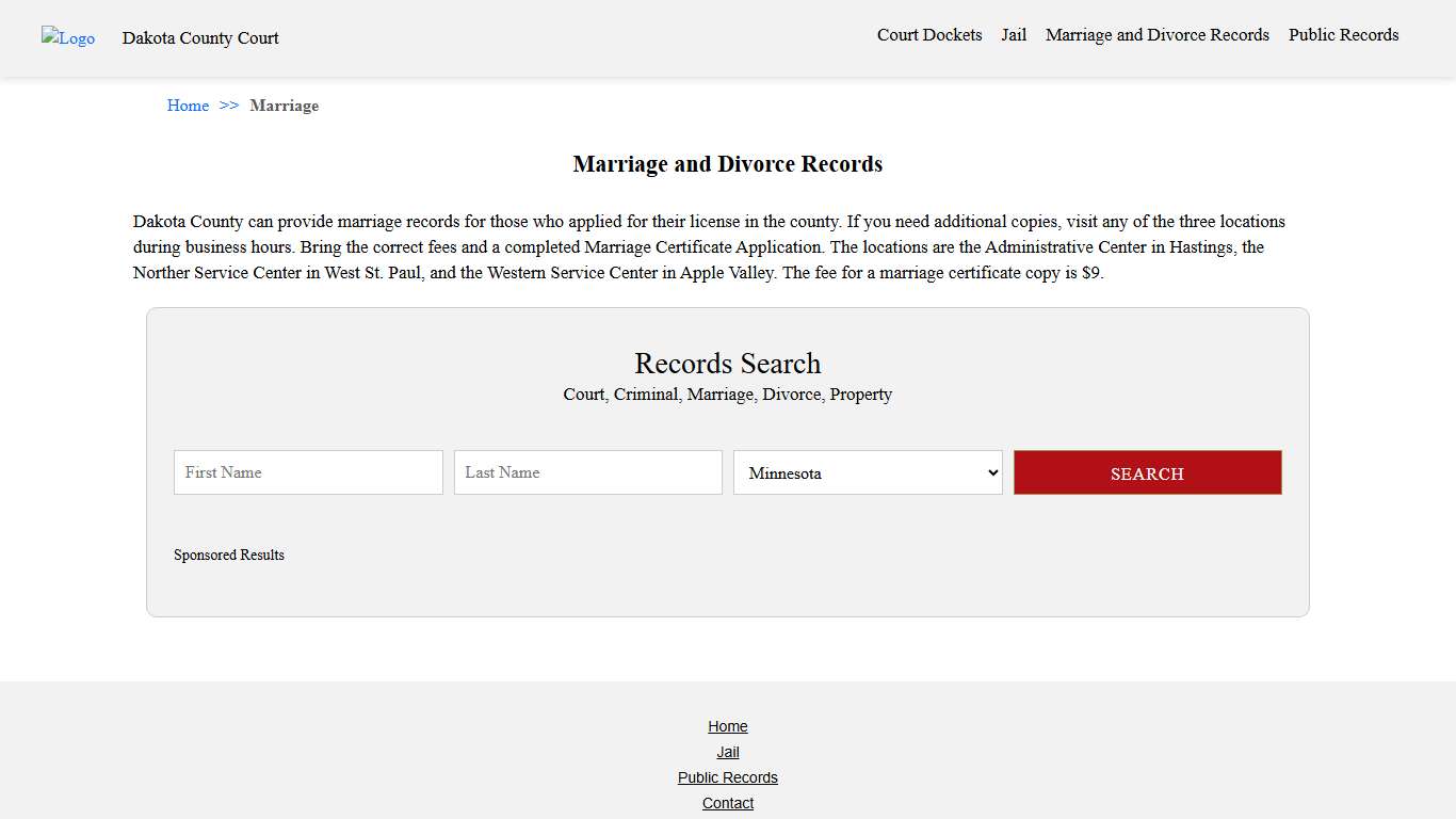 Marriage and Divorce Records Dakota County Court